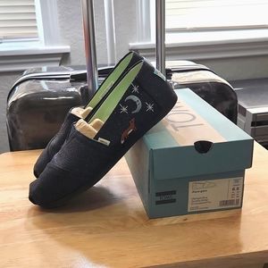 Limited Edition Toms Midnight Blue Sparkle Glitter Embroidered Fox